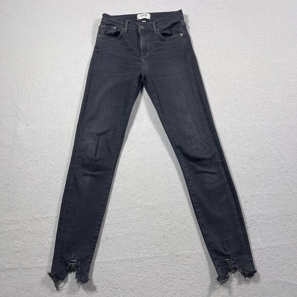 AGOLDE Jeans Women Size 24 Charcoal Wash High Rise Skinny‎ Raw Hem Denim Black - Picture 1 of 12